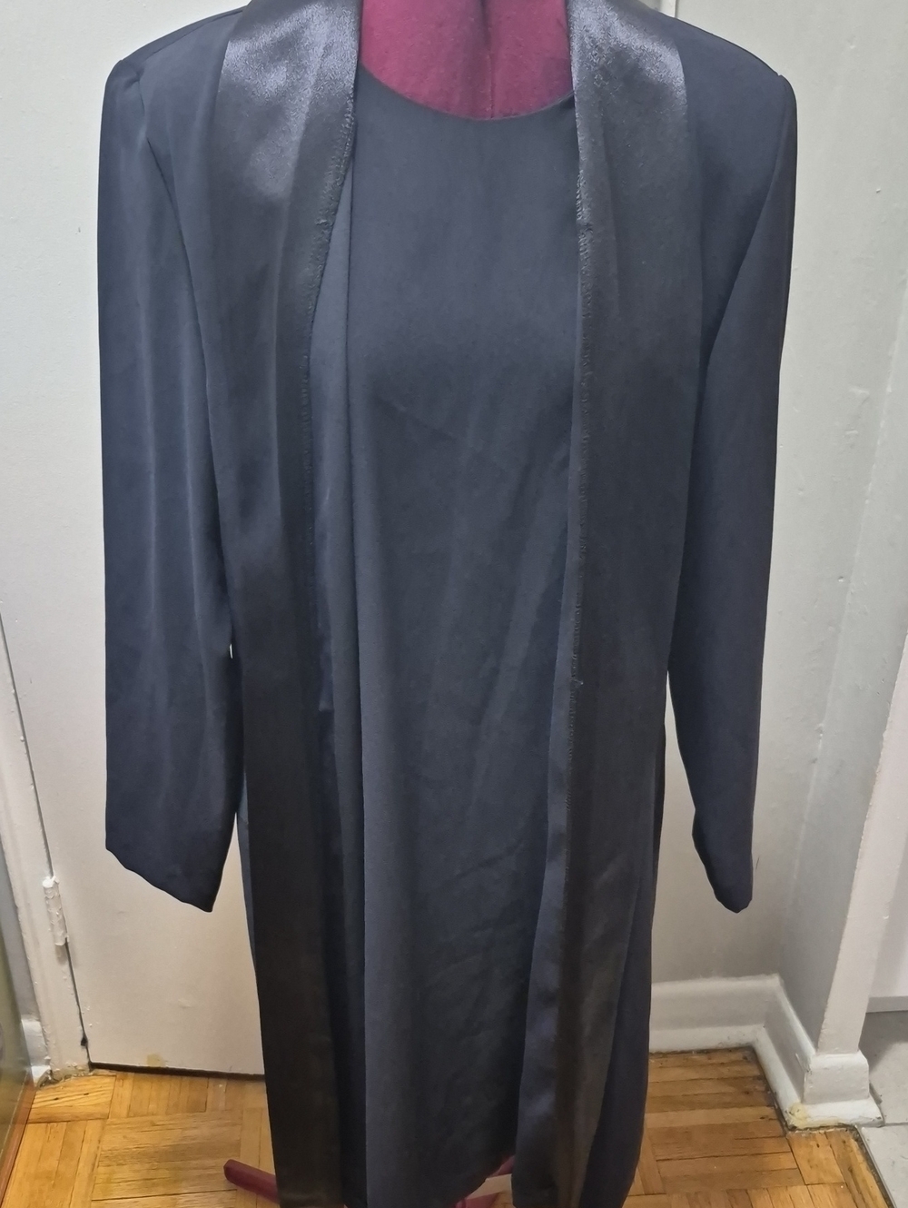Classic Black Midi Dress with Satin Trim